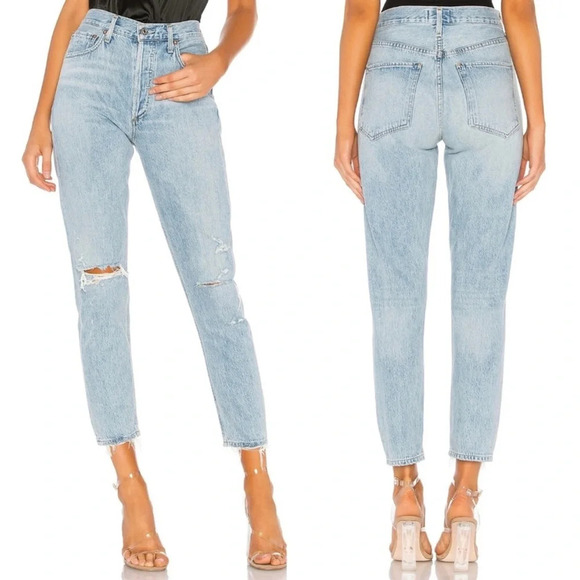 AGOLDE Denim Jaime High Rise Button FlyDistressed Classic Blue Shakedown